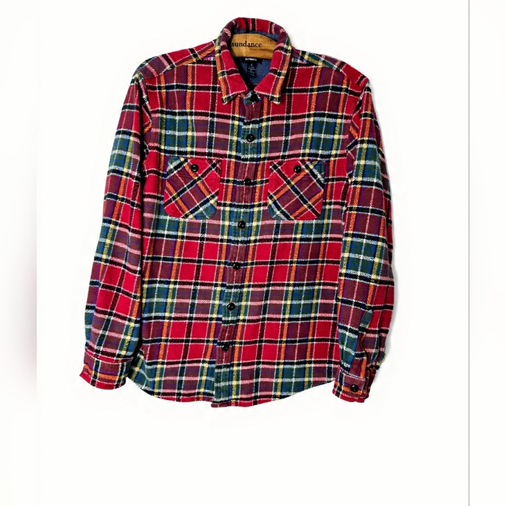 Women's ‎ Plaid Button-Down Shirt Vtg Cabincore Eclectic Grandpa Summer Bon Fire